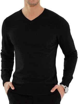 Men's Casual Slim Fit V-Neck Pullover Long Sleeve Knitted Pullover Sweaters
