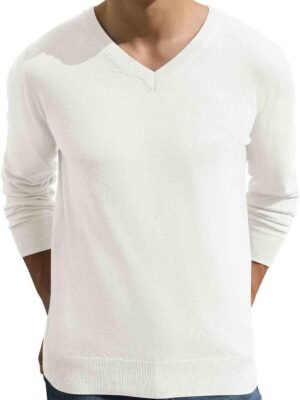 Mens V-Neck Wool Knit Casual Pullover Sweater