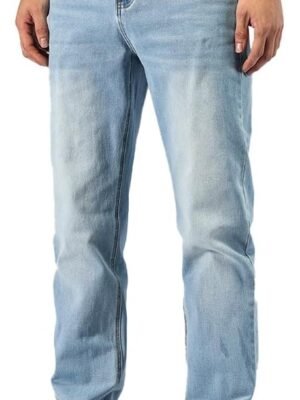 men Baggy Slim Fit Stretch Work Jeans - Straight Loose Blue Elastic