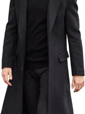 Men's Casual Trench Coat Slim Fit Notched Collar Long Jacket Overcoat Single Breasted Pea Coat wih Pockets
