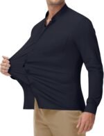 Band Collar Dress Shirts for Men Stretch Dress Shirts Collarless Button Down Long Sleeve Shirts Muscle Fit