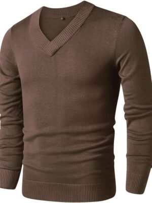 Sweaters for Men, Mens V Neck Sweater Slim Fit Comfortably Knitted Long Sleeve Casual Business Pullover Dress Sweater