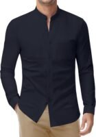 Band Collar Dress Shirts for Men Stretch Dress Shirts Collarless Button Down Long Sleeve Shirts Muscle Fit