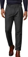 Men Vintage Tweed Pants Herringbone Pleated Suit Trousers