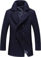 Men's Classic Notched Collar Double Breasted Wool Blend Pea Coat