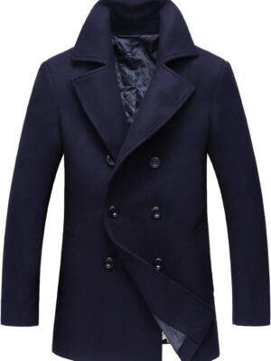 Men's Classic Notched Collar Double Breasted Wool Blend Pea Coat