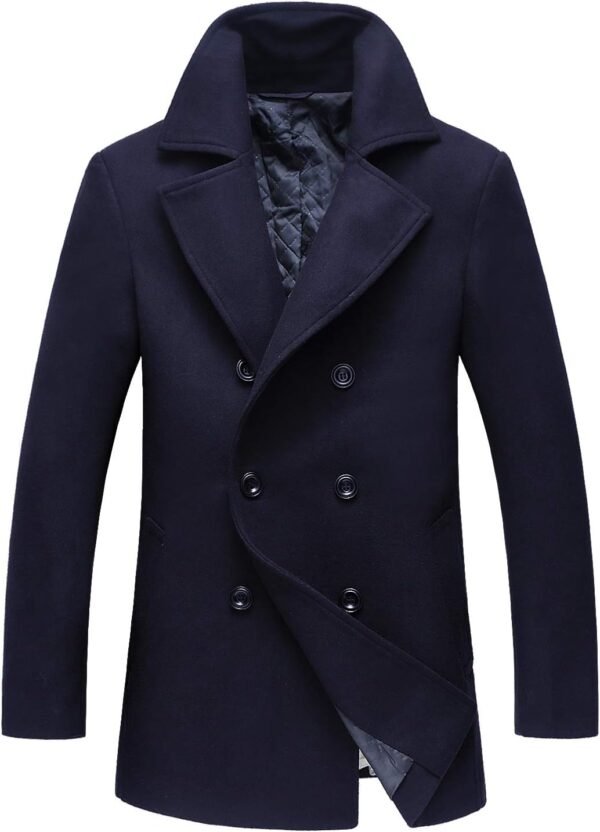 Men's Classic Notched Collar Double Breasted Wool Blend Pea Coat