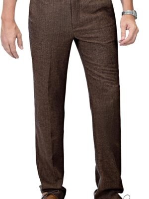 Men's Tweed Pants Herringbone Thick Wool Pleated Front Dress Suit Vintage Trousers