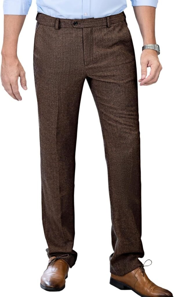 Men's Tweed Pants Herringbone Thick Wool Pleated Front Dress Suit Vintage Trousers