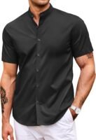 Muscle Fit Dress Shirts for Men Banded Collar Casual Button Down Shirts