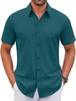 Men's Stretch Dress Shirts Short Sleeve Wrinkle Free Casual Button Down Shirts