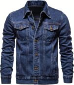 Men's Denim Jacket Vintage-Inspired Jean Jacket with Multiple Pockets - Cotton Blend, Machine Washable