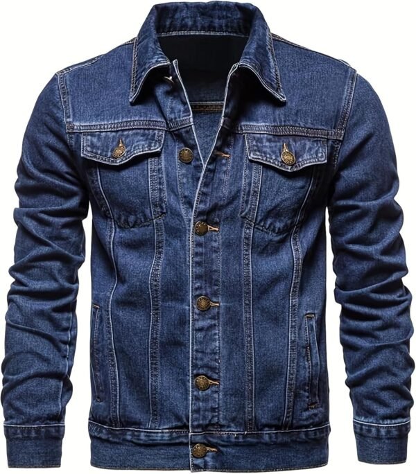 Men's Denim Jacket Vintage-Inspired Jean Jacket with Multiple Pockets - Cotton Blend, Machine Washable