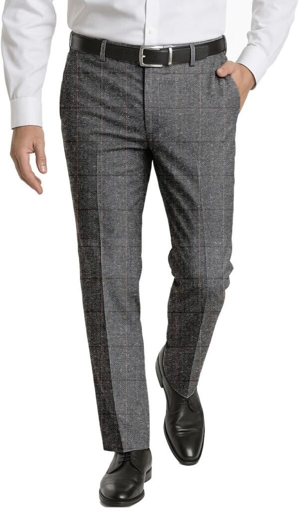 Men's Dress Pants Tweed Plaid Classic Fit Siut Separates Slim Stylish Wool Casual Business Suit Pants