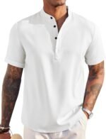Men's Linen Henley Shirt Short Sleeve Casual Summer Beach Hippie T Shirts