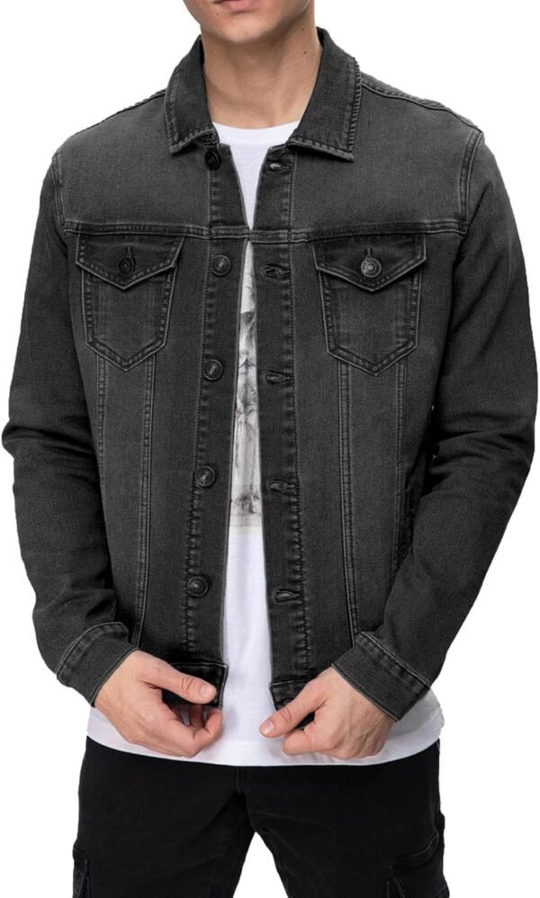Men’s Rugged Wear Button Down Denim Jacket Fashion, Classic Long Sve Jean Jacket