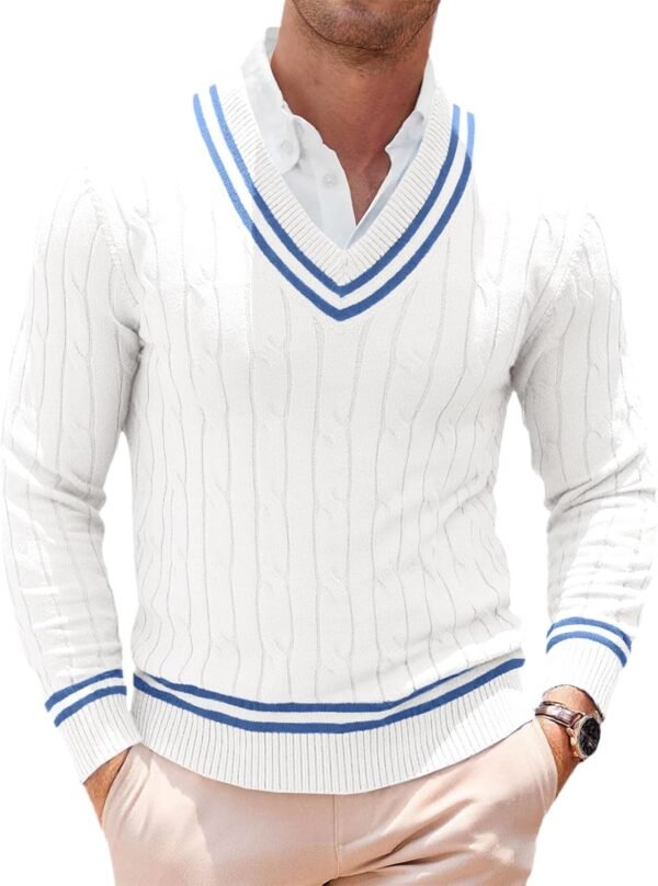 Mens V Neck Sweater Casual Cable Knit Slim Fit Pullover Long Sleeve Fall Winter Sweaters