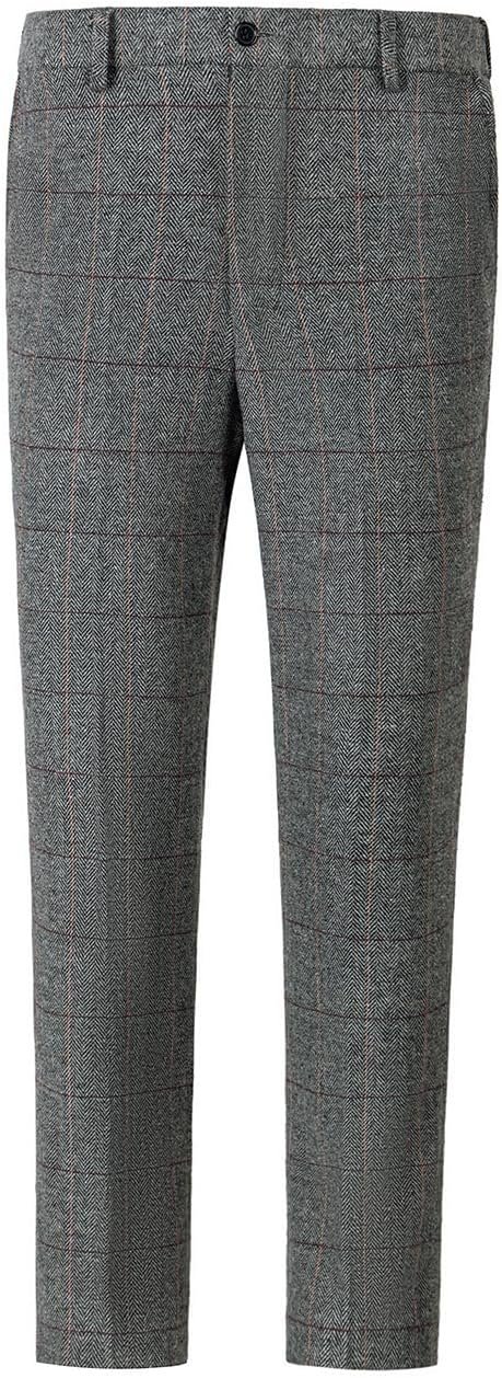 Men's Dress Pants Tweed Plaid Classic Fit Siut Separates Slim Stylish Wool Casual Business Suit Pants