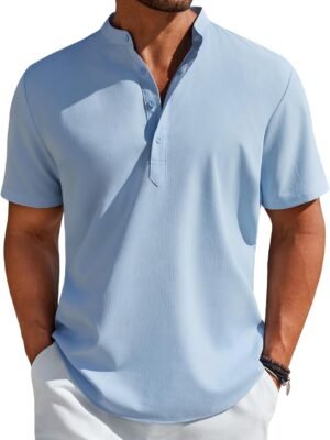 Men's Henley Shirt Short Sleeve Casual T-Shirt Summer Beach Hippie Henley Tee Shirt