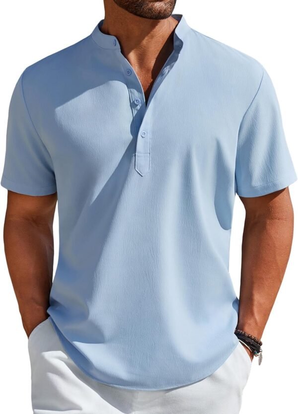 Men's Henley Shirt Short Sleeve Casual T-Shirt Summer Beach Hippie Henley Tee Shirt