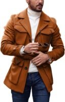 Mens Trench Coat Slim Fit Wool Blends Business Lapel Belted Overcoat Winter Casual Peacoat Jacket