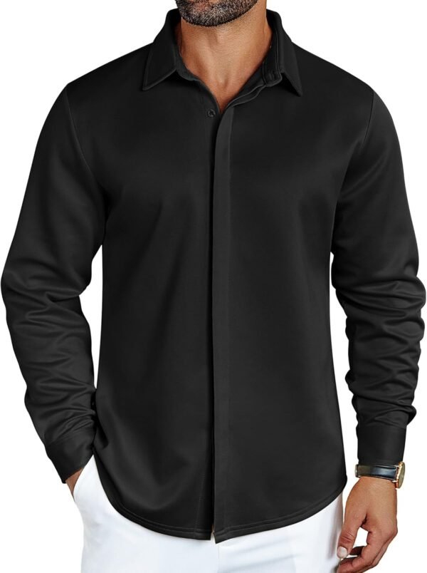 Mens Long Sleeve Wrinkle Free Shirts Casual Button Down Shirt Stretch Dress Shirt