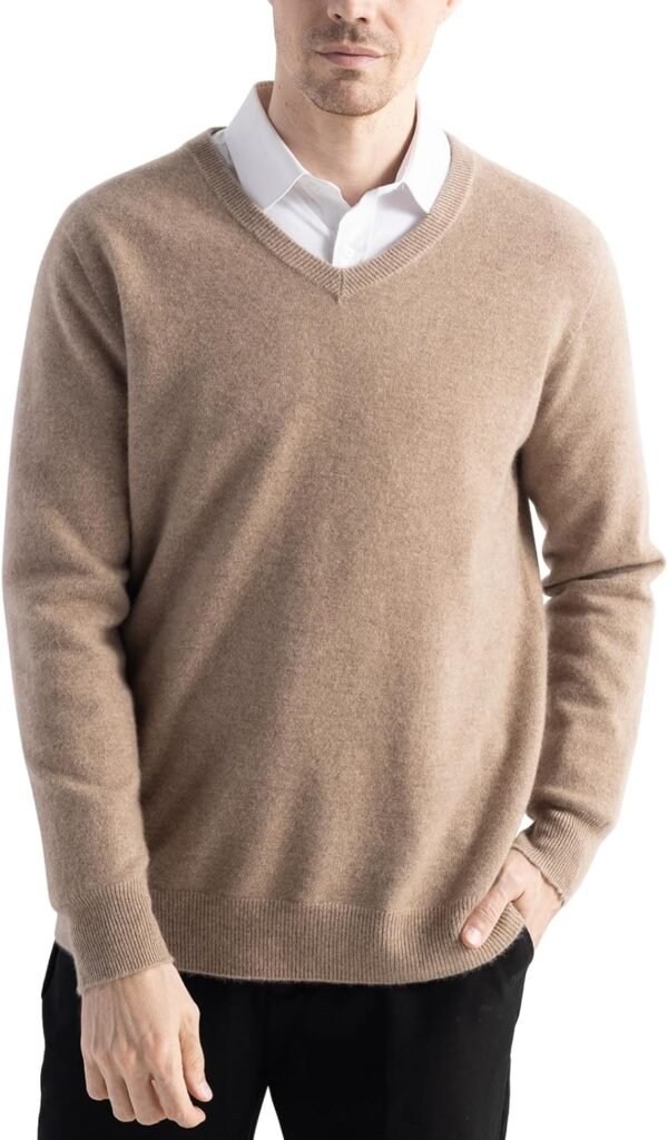 Men's 100%  Wool Sweater  Fall Winter First-Line Ready to Wear V Neck Long Sleeve Seamless Knit Sweater