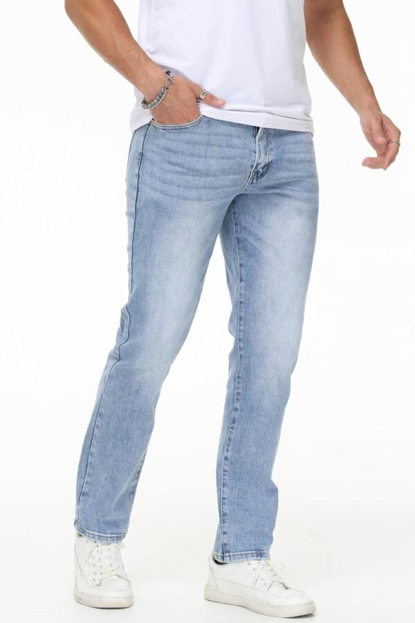 men Stretch Regular Fit Straight-Leg Cotton Fashion Comfort Flex Waist Denim Pants Jeans