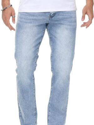 men Stretch Regular Fit Straight-Leg Cotton Fashion Comfort Flex Waist Denim Pants Jeans