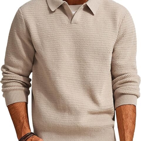 Mens Sweater V Neck Pullover Sweater Long Sleeve Cable Knit Textured Sweater