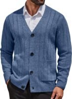 Men's Cardigan Sweater Cable Knit V Neck Button up Sweaters Ribbed Cardigan Sweater with Pockets