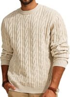 Mens Sweater Crewneck Cable Knit Pullover Sweater Casual Twist Textured Sweaters