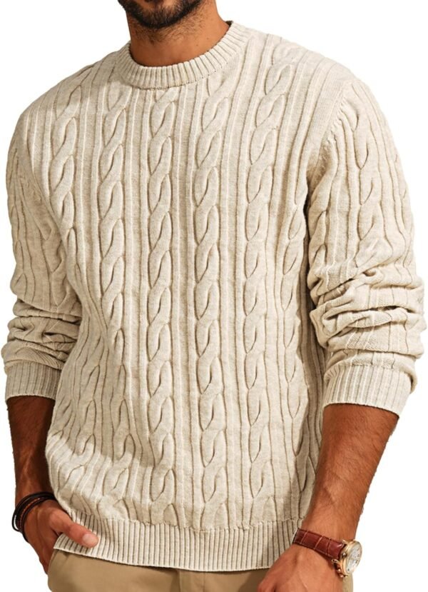 Mens Sweater Crewneck Cable Knit Pullover Sweater Casual Twist Textured Sweaters