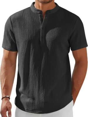 Men's Henley Shirt Short Sleeve Stand Collar Summer Casual Beach Hippie T-Shirts