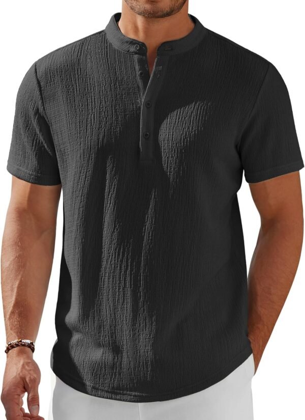 Men's Henley Shirt Short Sleeve Stand Collar Summer Casual Beach Hippie T-Shirts