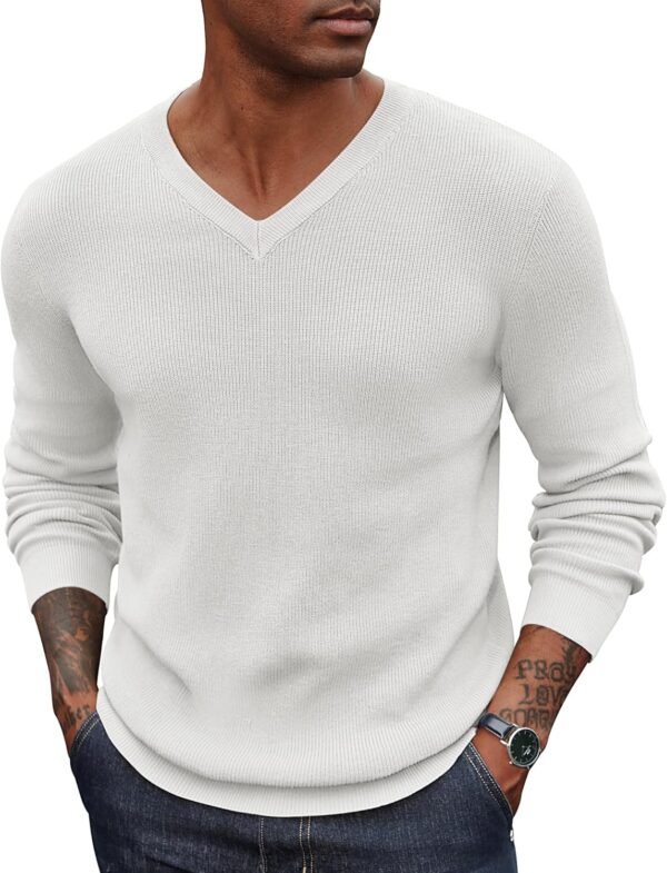 Men V Neck Dress Sweater Knit Long Sleeve Casual Slim Fit Pullover Sweater