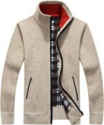 Men's Casual Slim Full Zip Thick Knitted Cardigan Sweaters with Pockets