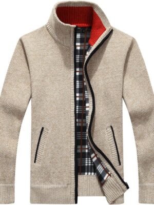 Men's Casual Slim Full Zip Thick Knitted Cardigan Sweaters with Pockets