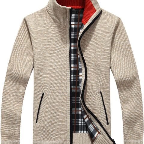 Men's Casual Slim Full Zip Thick Knitted Cardigan Sweaters with Pockets