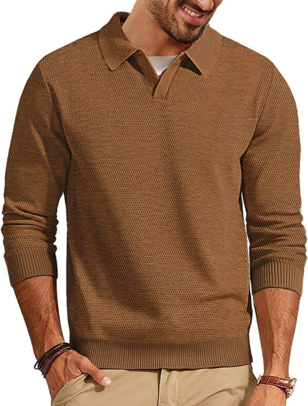 Mens Sweater Long Sleeve V Neck Pullover Sweater Knitted Textured Sweater