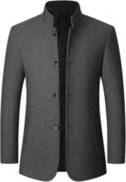Mens Wool Blend Blazer Jacket Single Breasted Business Blazer Jacket Stand Collar Wool Blend Coat Wih Pockets