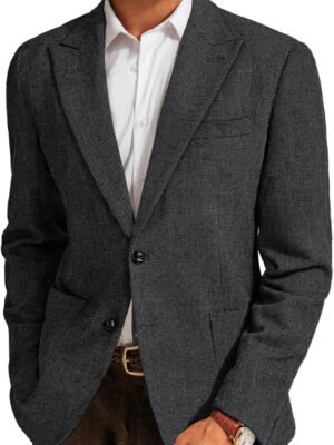 Mens Herringbone Blazer Vintage Tweed Wool Blend  Coat Jacket