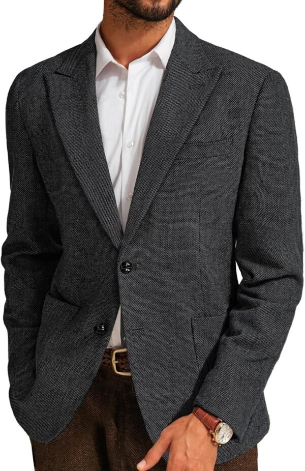 Mens Herringbone Blazer Vintage Tweed Wool Blend  Coat Jacket