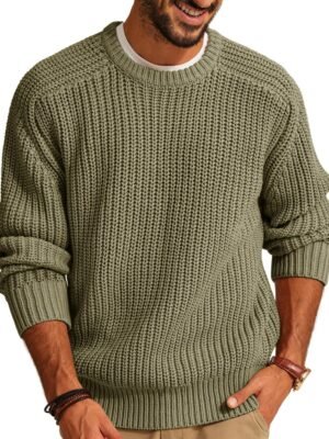 Mens Sweater Crewneck Knit Sweaters Casual Textured Pullover Sweater