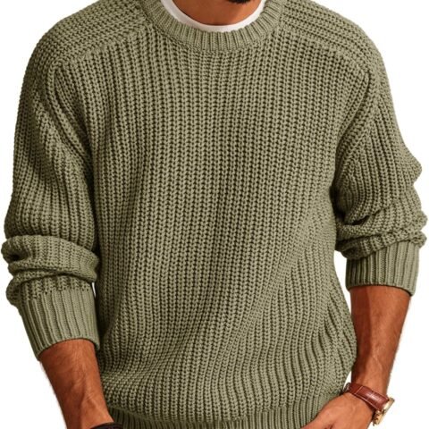 Mens Sweater Crewneck Knit Sweaters Casual Textured Pullover Sweater