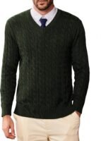 Mens V Neck Sweater Wool Blend Cable Knit Pullover Long Sleeve Casual Business Winter Fall Knitwear