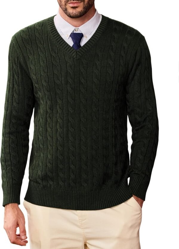 Mens V Neck Sweater Wool Blend Cable Knit Pullover Long Sleeve Casual Business Winter Fall Knitwear