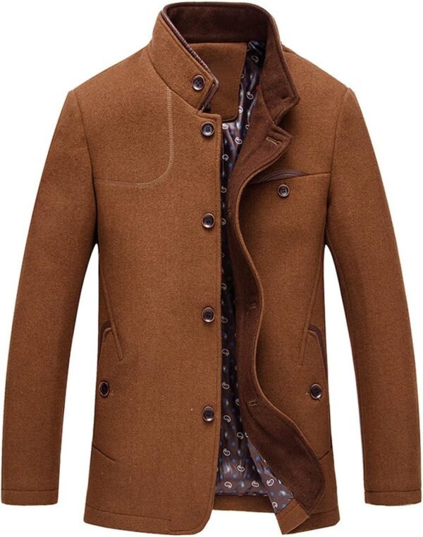 Men's Gentle Band Collar Single Breasted Wool Blend Pea Coat