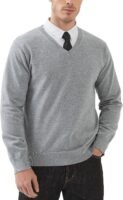 Men's V Neck Sweater Pullover Regular Fit Pure Cotton Long Sleeve Lightweight Knit Casual Smart Layering