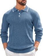 Mens Knit Polo Sweaters Long Sleeve Vintage Polos Casual Dress Pullover Old Money Tops